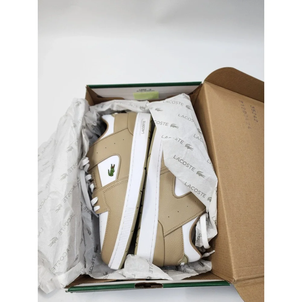 Lacoste Court Cage 224 1 Mens White Tan Leather Sneakers 748SMA0016BW8 Size 12